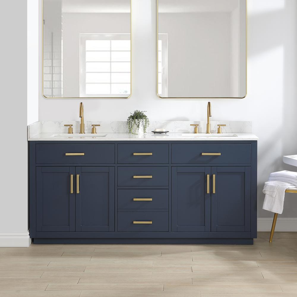 72" Double Bathroom Vanity in Royal Blue without Mirror. Picture 5
