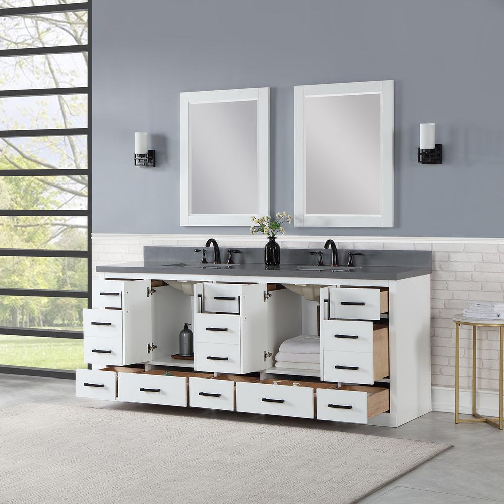 84" Double Bathroom Vanity Set in White with Mirror. Picture 5