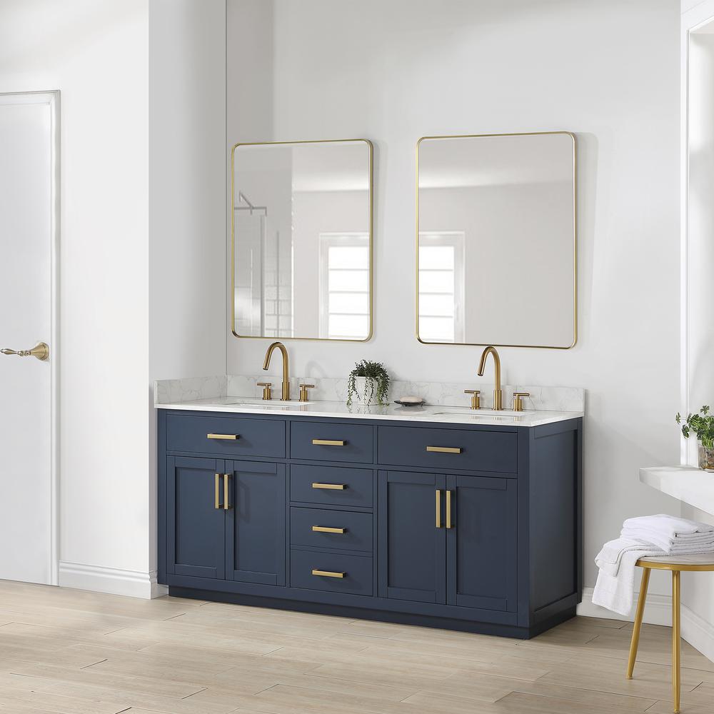 72" Double Bathroom Vanity in Royal Blue with Mirror. Picture 5
