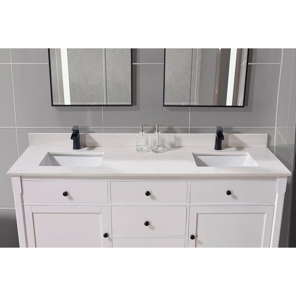 73 in. Composite Stone Vanity Top in Milano White with White Sink. Picture 6