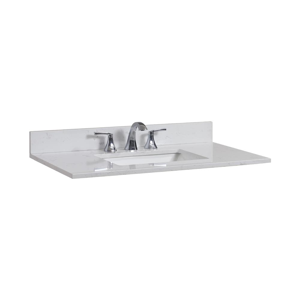 37 in. Composite Stone Vanity Top in Jazz White with White Sink. Picture 3