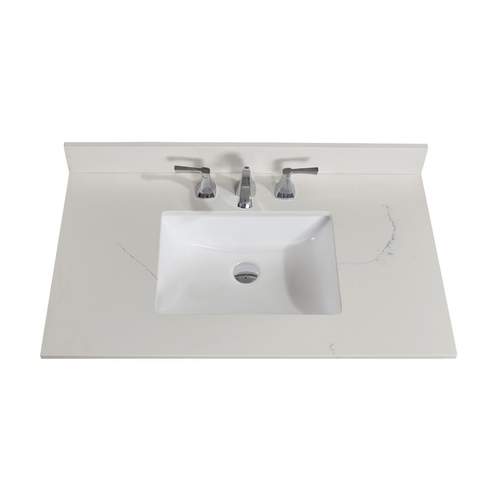 37 in. Composite Stone Vanity Top in Milano White with White Sink. Picture 1