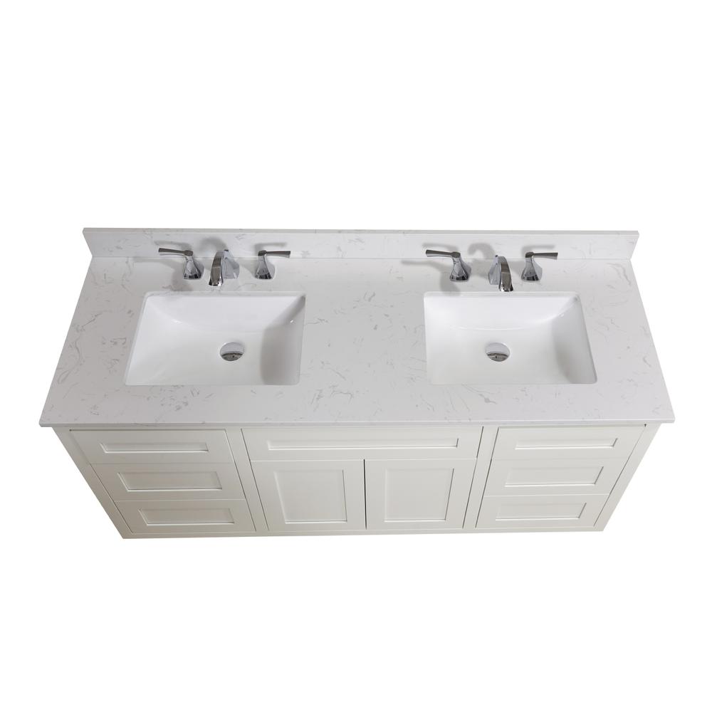 61 in. Composite Stone Vanity Top in Jazz White with White Sink. Picture 5