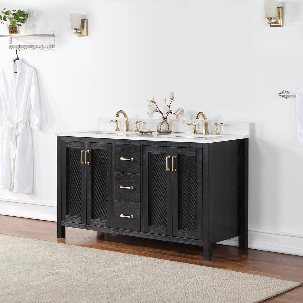 60" Double Bathroom Vanity Set in Black Oak without Mirror. Picture 7