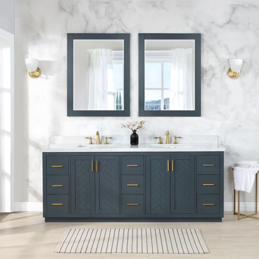 84" Double Bathroom Vanity Set in Classic Blue with Mirror. Picture 4