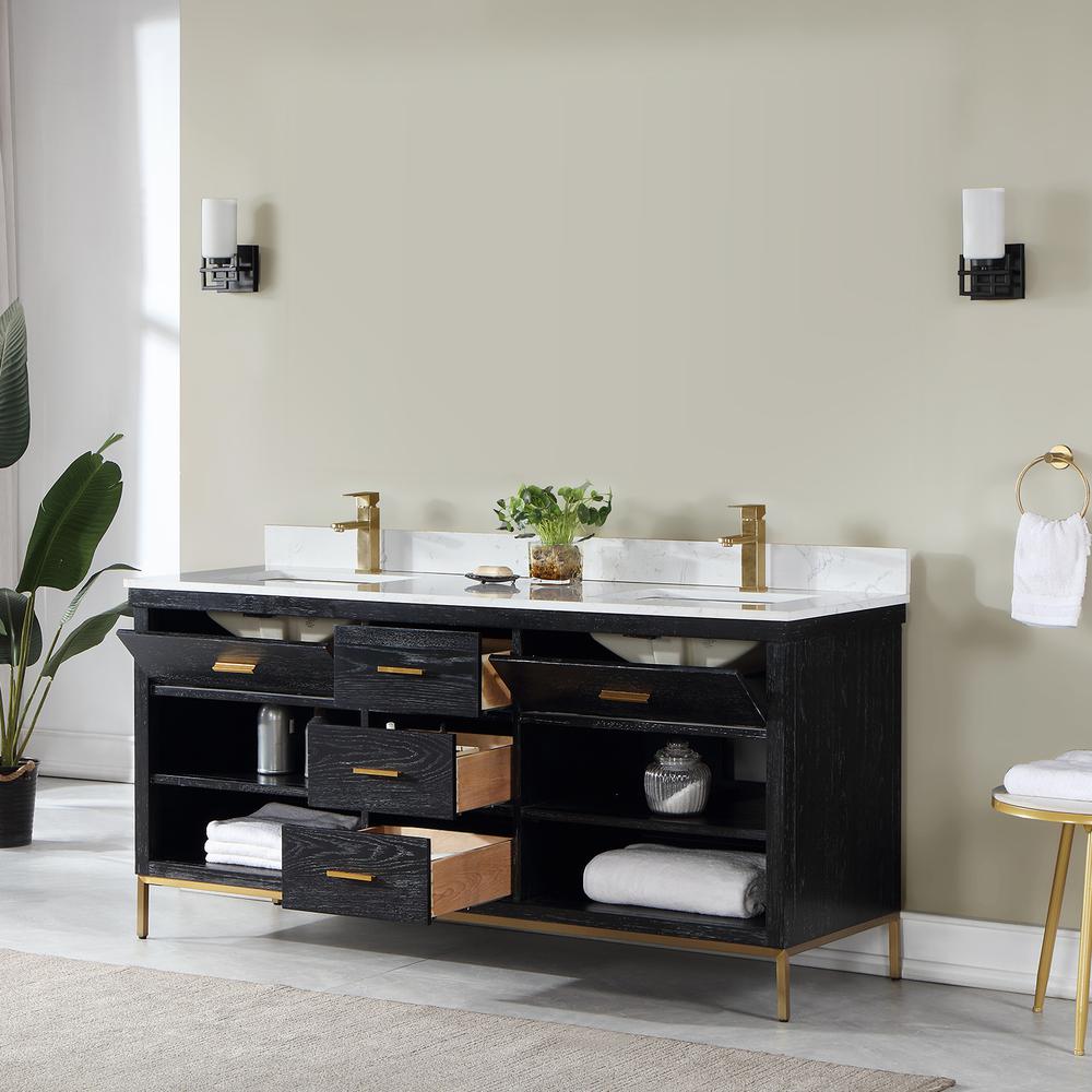 72" Double Bathroom Vanity Set in Black Oak without Mirror. Picture 9