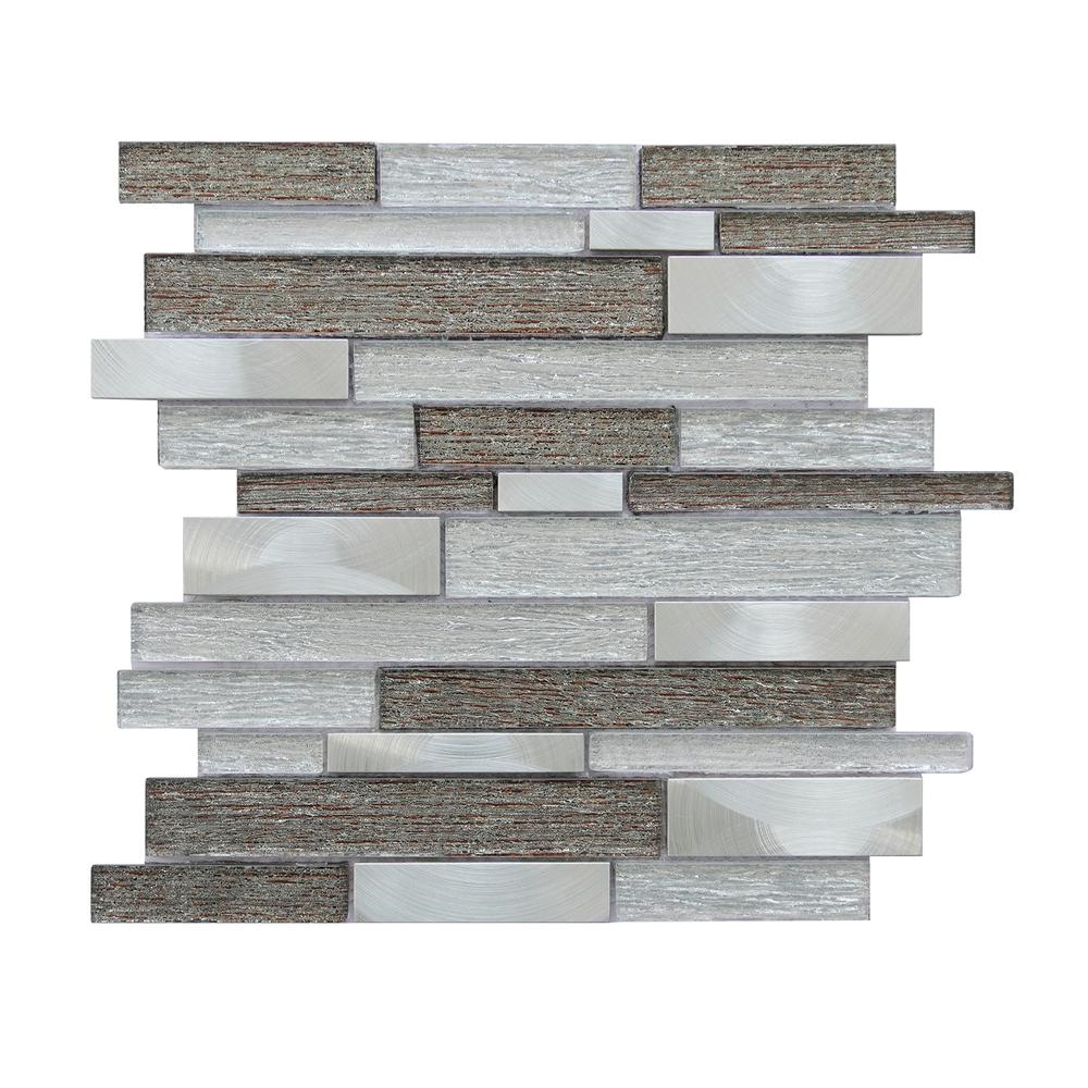 Glena 11.8" x 11.8" Rectangular Laminated Glass Mosaic Mix Aluminum Wall Tile. Picture 1