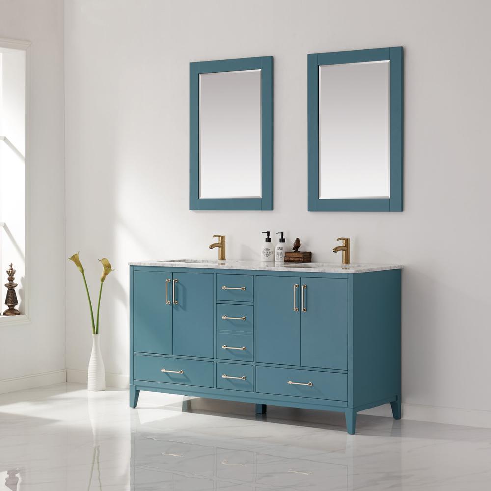 60" Double Bathroom Vanity Set in Royal Green with Mirror. Picture 4
