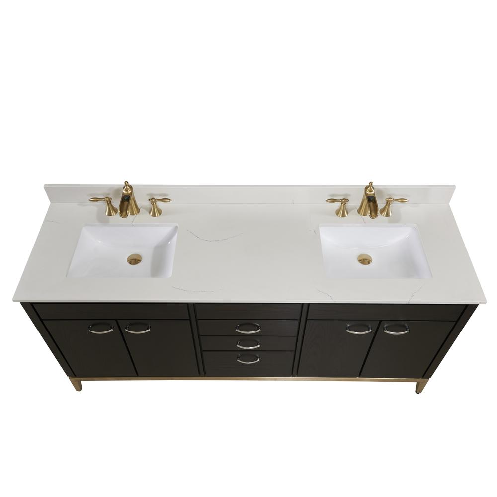73 in. Composite Stone Vanity Top in Milano White with White Sink. Picture 6