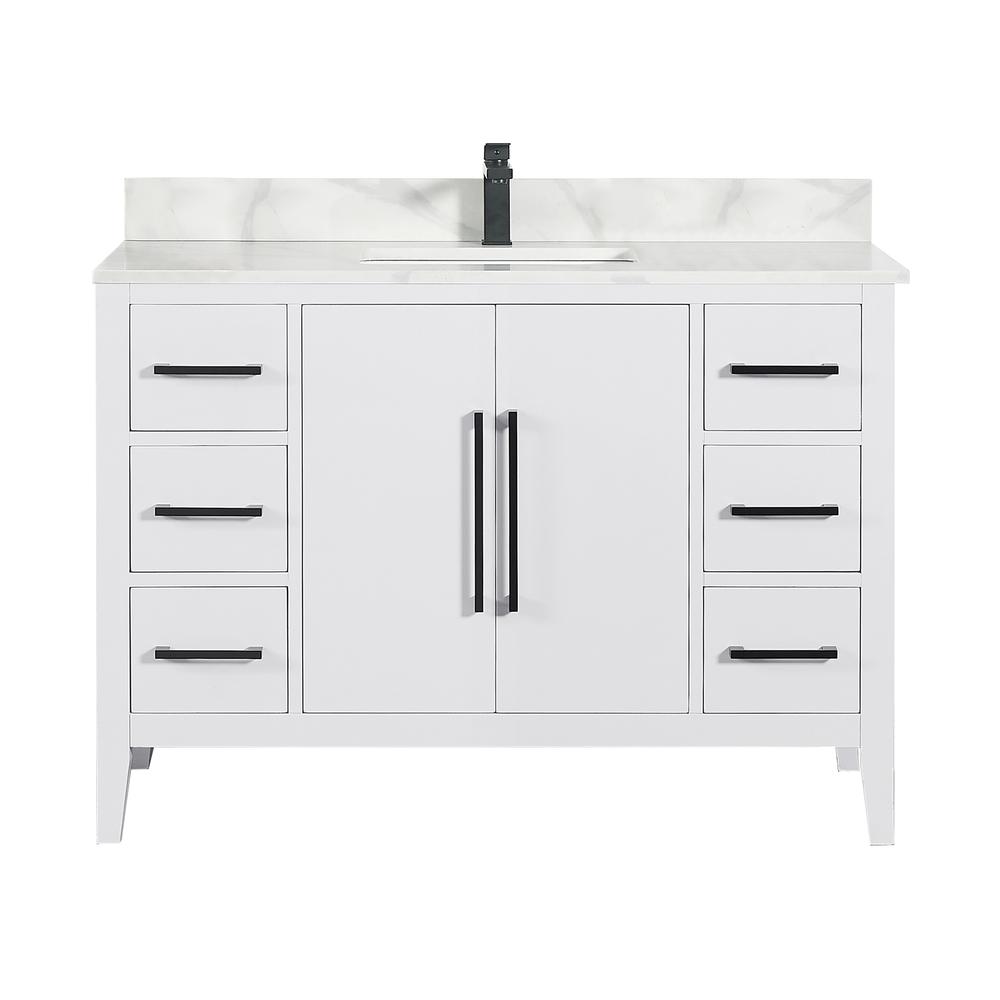 Single Bathroom Vanity in White with Countertop without Mirror. Picture 1