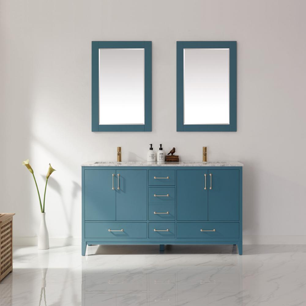 60" Double Bathroom Vanity Set in Royal Green with Mirror. Picture 3