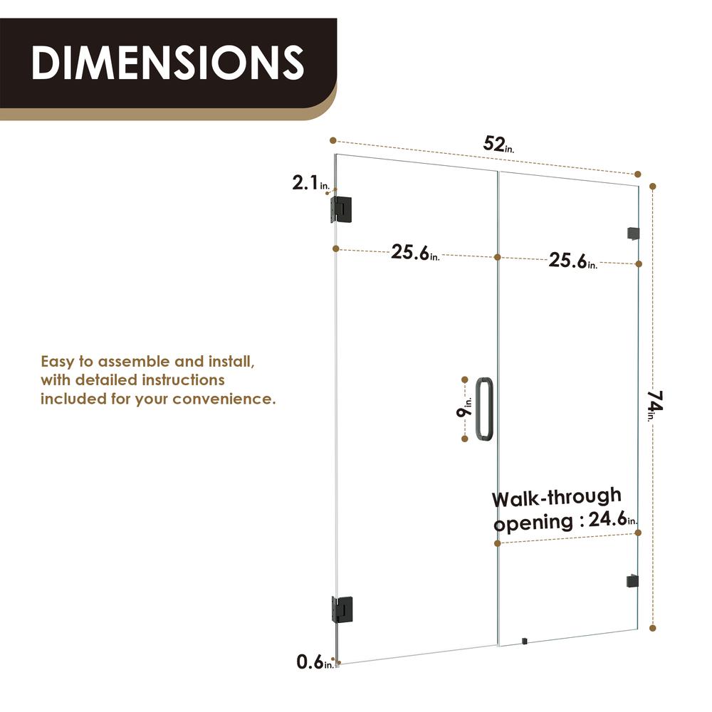 Frameless Hinged Shower Door in Matte Black with Clear Glass. Picture 12