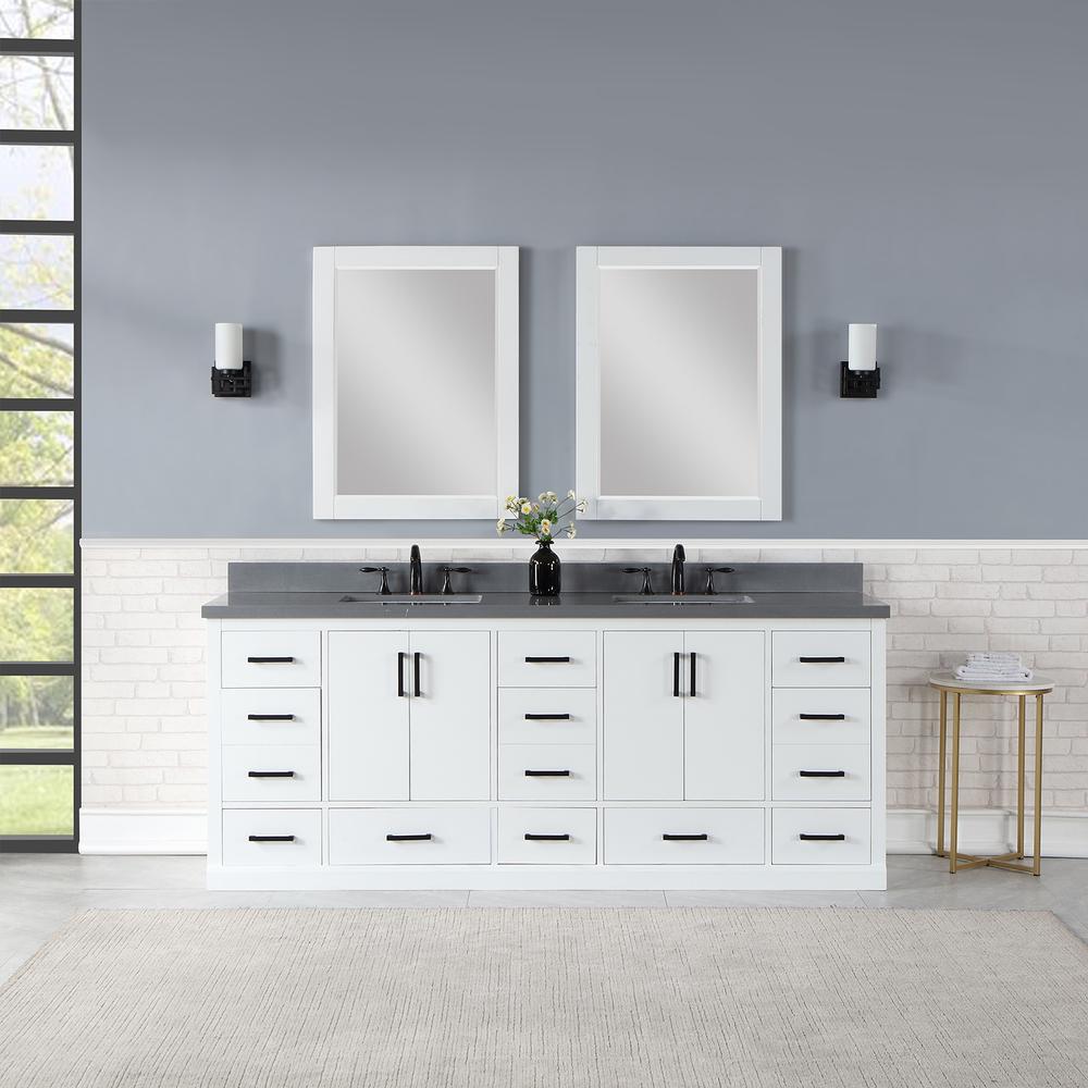84" Double Bathroom Vanity Set in White with Mirror. Picture 3