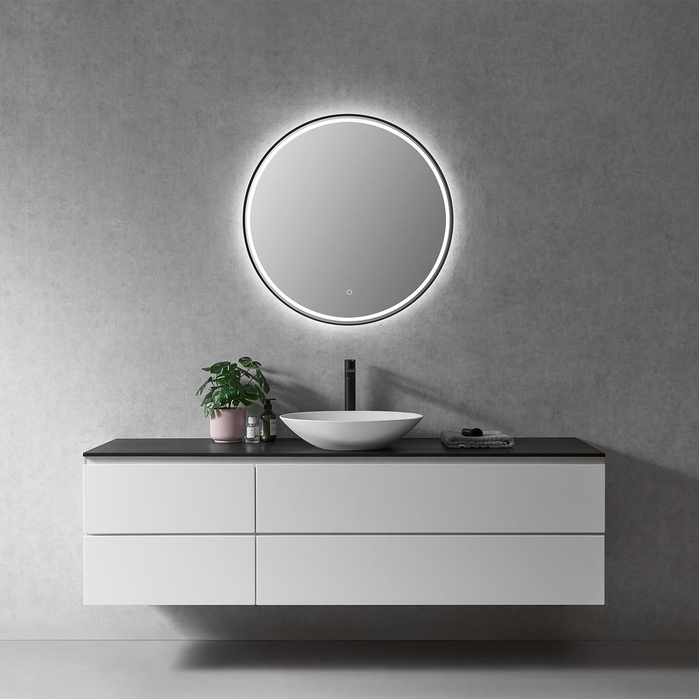 Framed in Matt Black Modern Bathroom/Vanity LED Lighted Wall Mirror. Picture 5