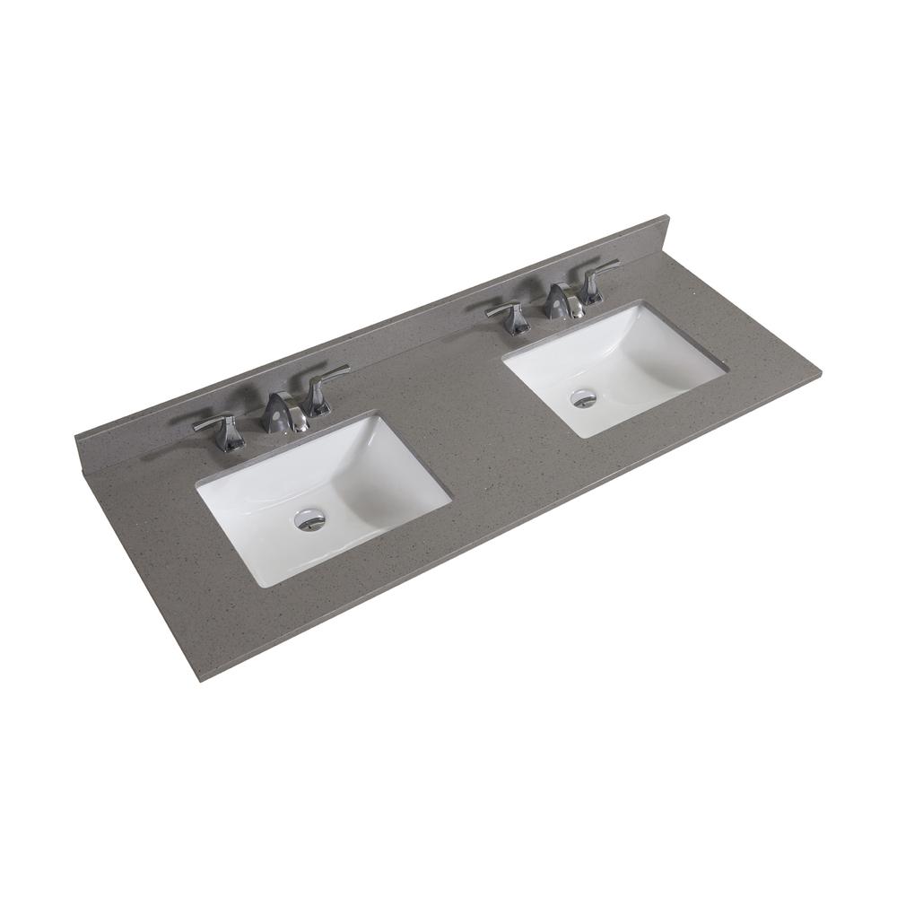 Mountain Gray/Polished Engineered Marble Bathroom Vanity Top with White Sink. Picture 2