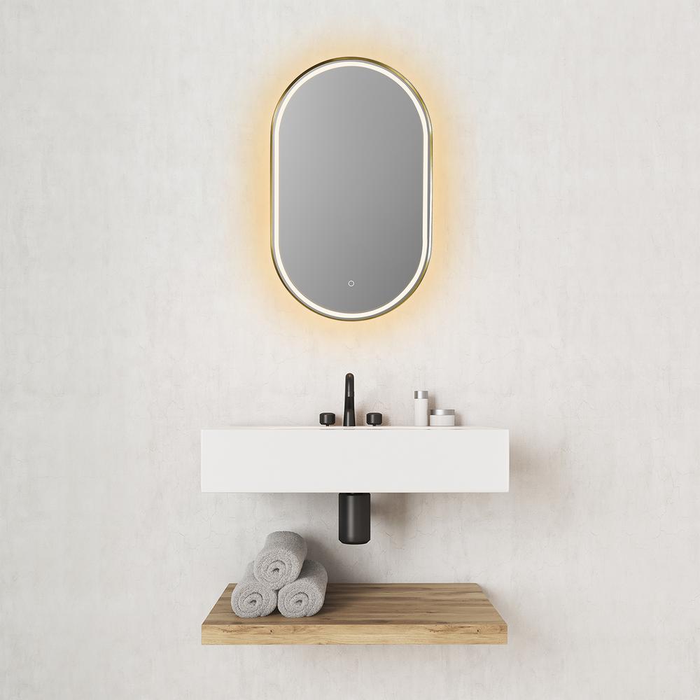 Framed in Brushed Gold Modern Bathroom/Vanity LED Lighted Wall Mirror. Picture 12