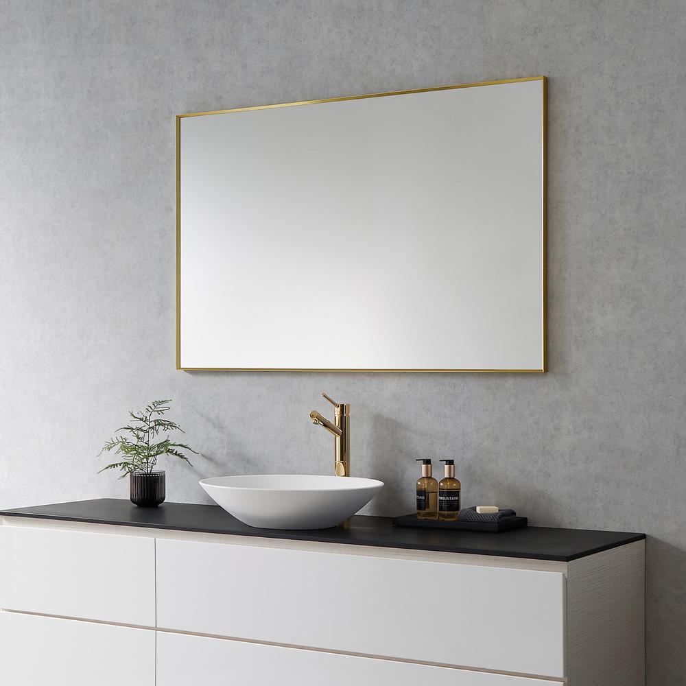 Sassi 48" Rectangle Bathroom/Vanity Brushed Gold Aluminum Framed Wall Mirror. Picture 5