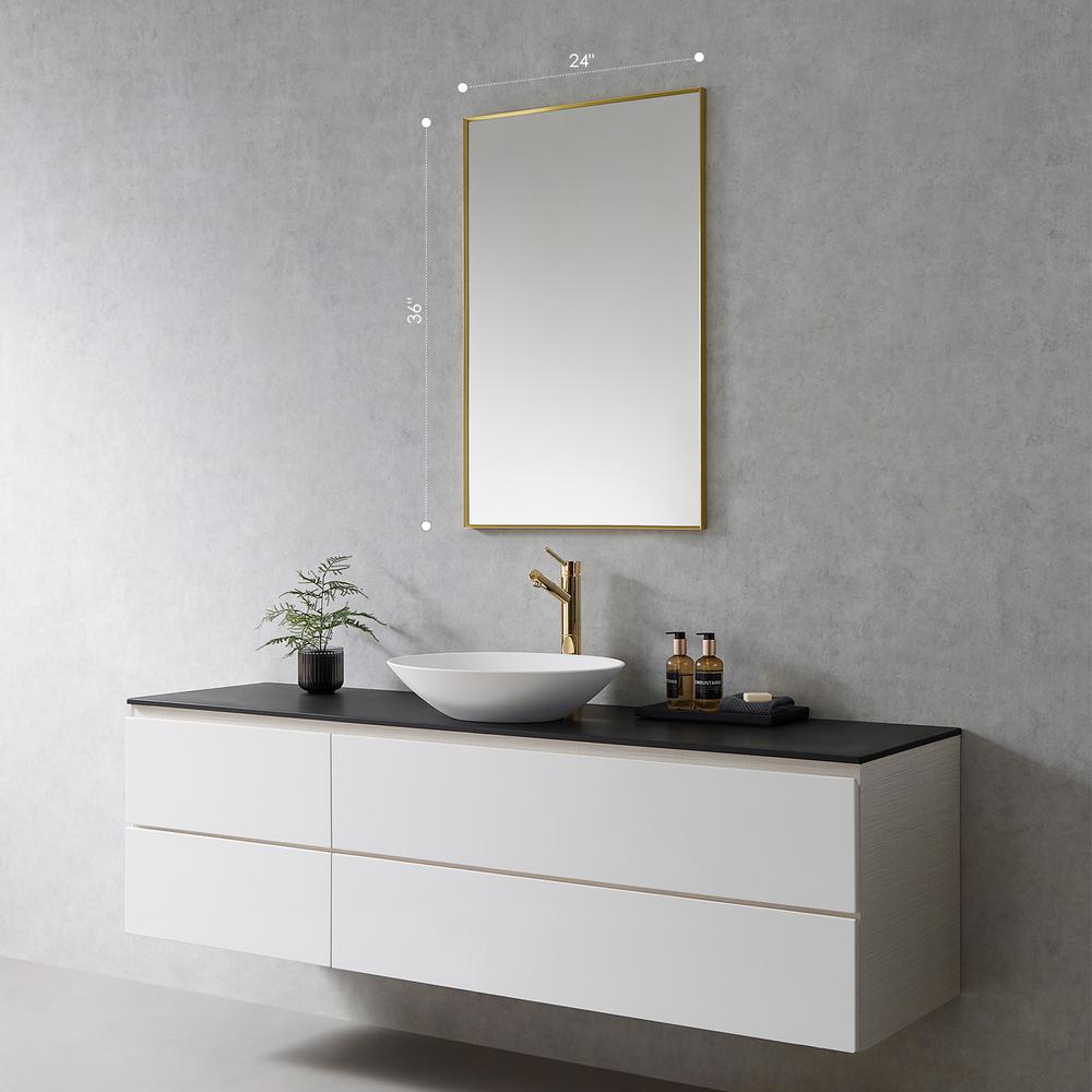 Sassi 24" Rectangle Bathroom/Vanity Brushed Gold Aluminum Framed Wall Mirror. Picture 3