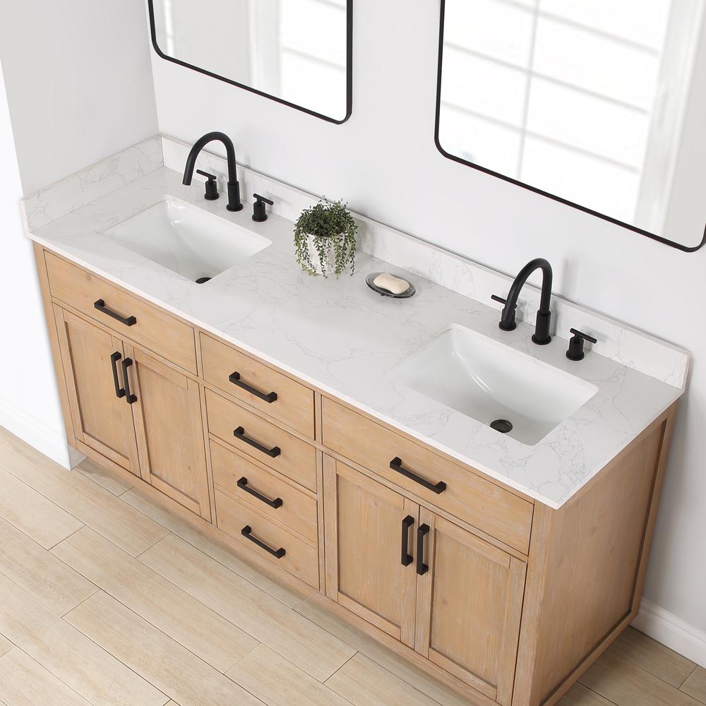 72" Double Bathroom Vanity in Light Brown with Mirror. Picture 7