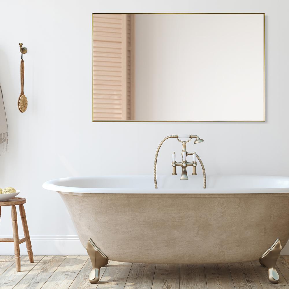 Sassi 48" Rectangle Bathroom/Vanity Brushed Gold Aluminum Framed Wall Mirror. Picture 15