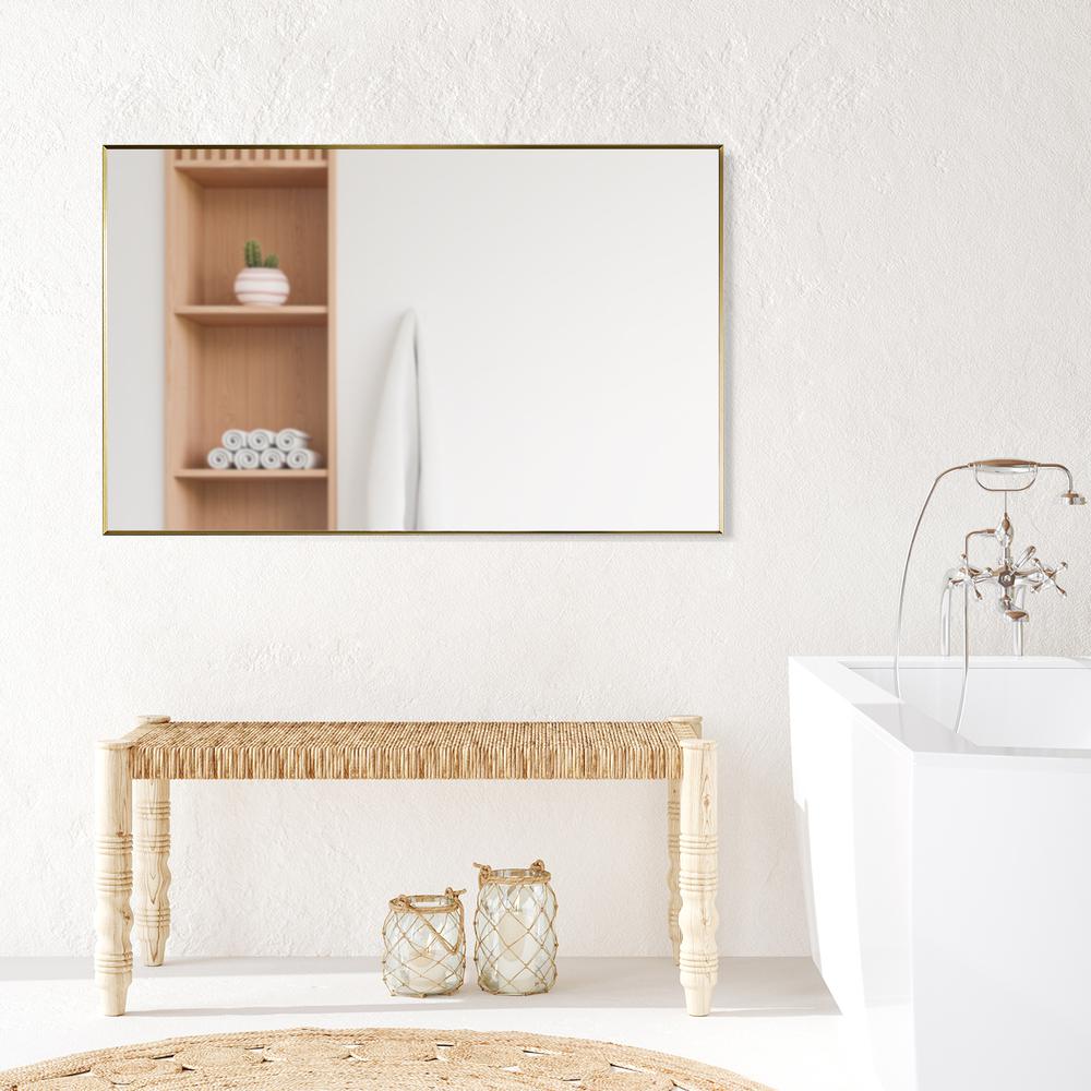 Sassi 48" Rectangle Bathroom/Vanity Brushed Gold Aluminum Framed Wall Mirror. Picture 12