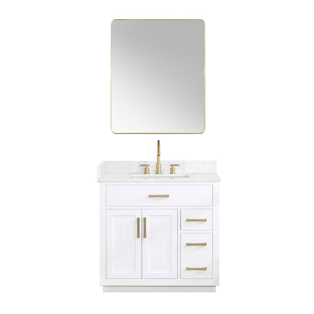 36" Single Bathroom Vanity in White with Mirror. Picture 1