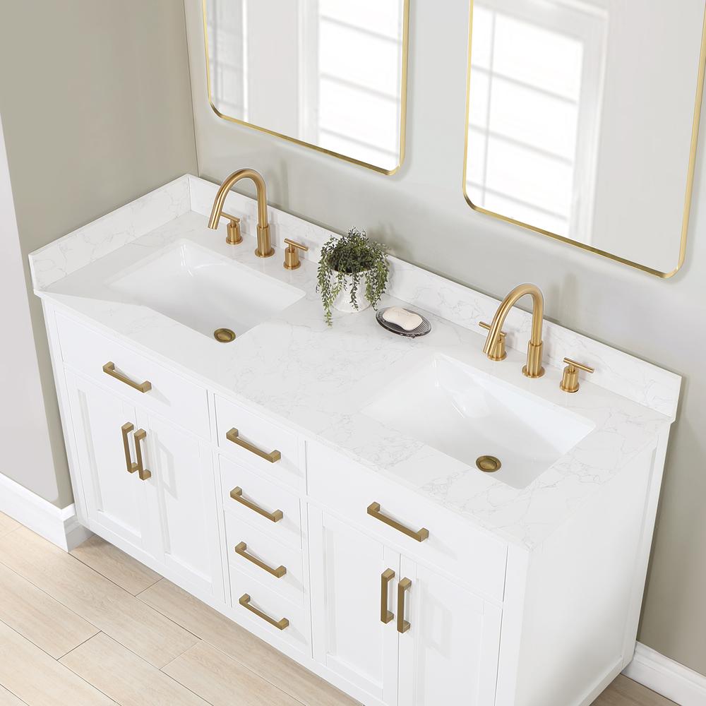 60" Double Bathroom Vanity in White without Mirror. Picture 7