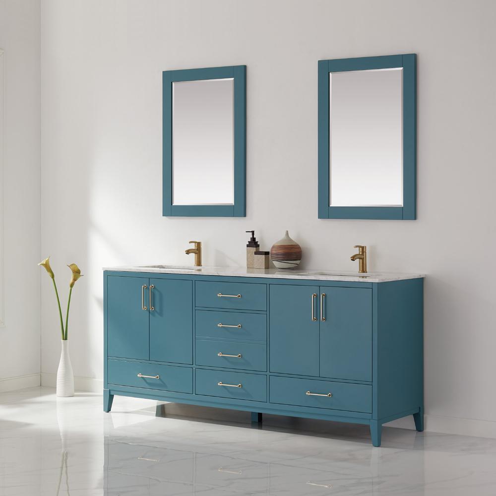 72" Double Bathroom Vanity Set in Royal Green with Mirror. Picture 4