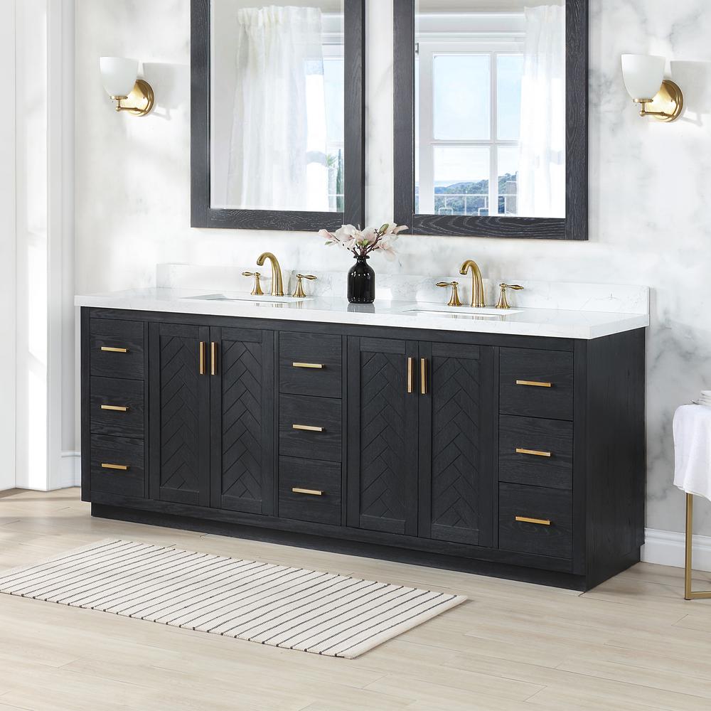 84" Double Bathroom Vanity Set in Black Oak without Mirror. Picture 5