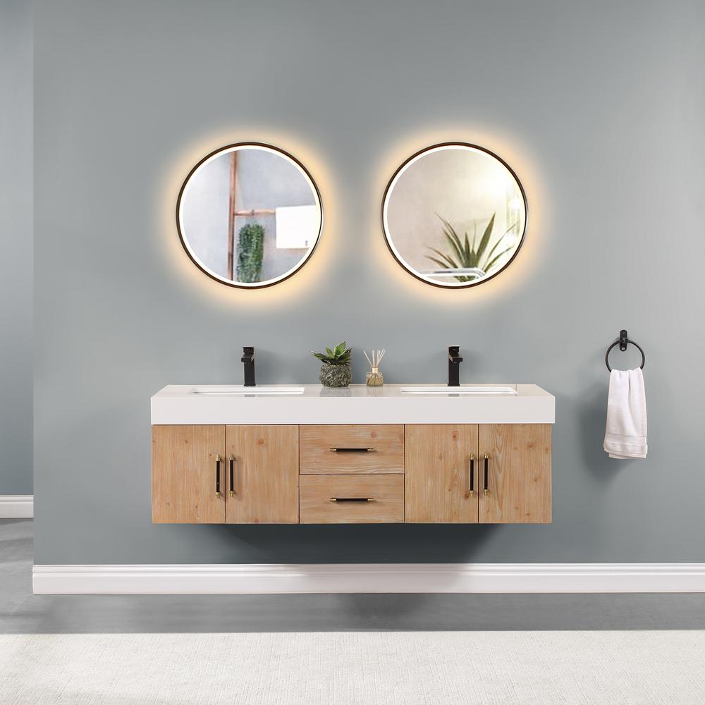60" Wall-mounted Double Bathroom Vanity in Light Brown with Mirror. Picture 4