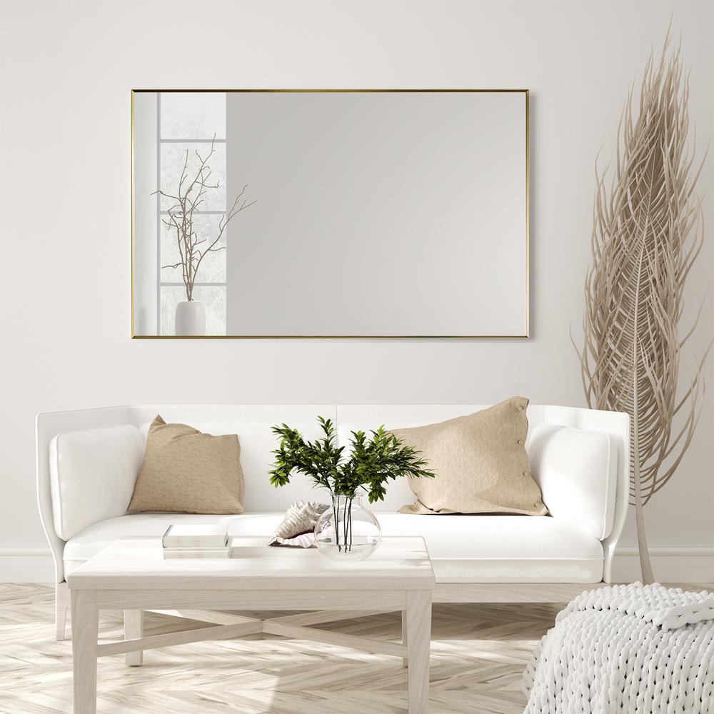 Sassi 48" Rectangle Bathroom/Vanity Brushed Gold Aluminum Framed Wall Mirror. Picture 9