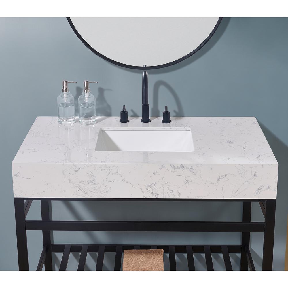 42. in Composite Stone Vanity Top in Aosta White Apron with White Sink. Picture 6