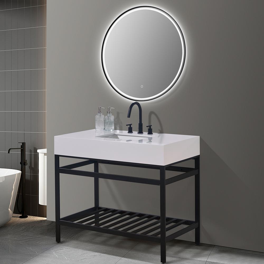 42" Single Stainless Steel Vanity Console in Matt Black and Mirror. Picture 4