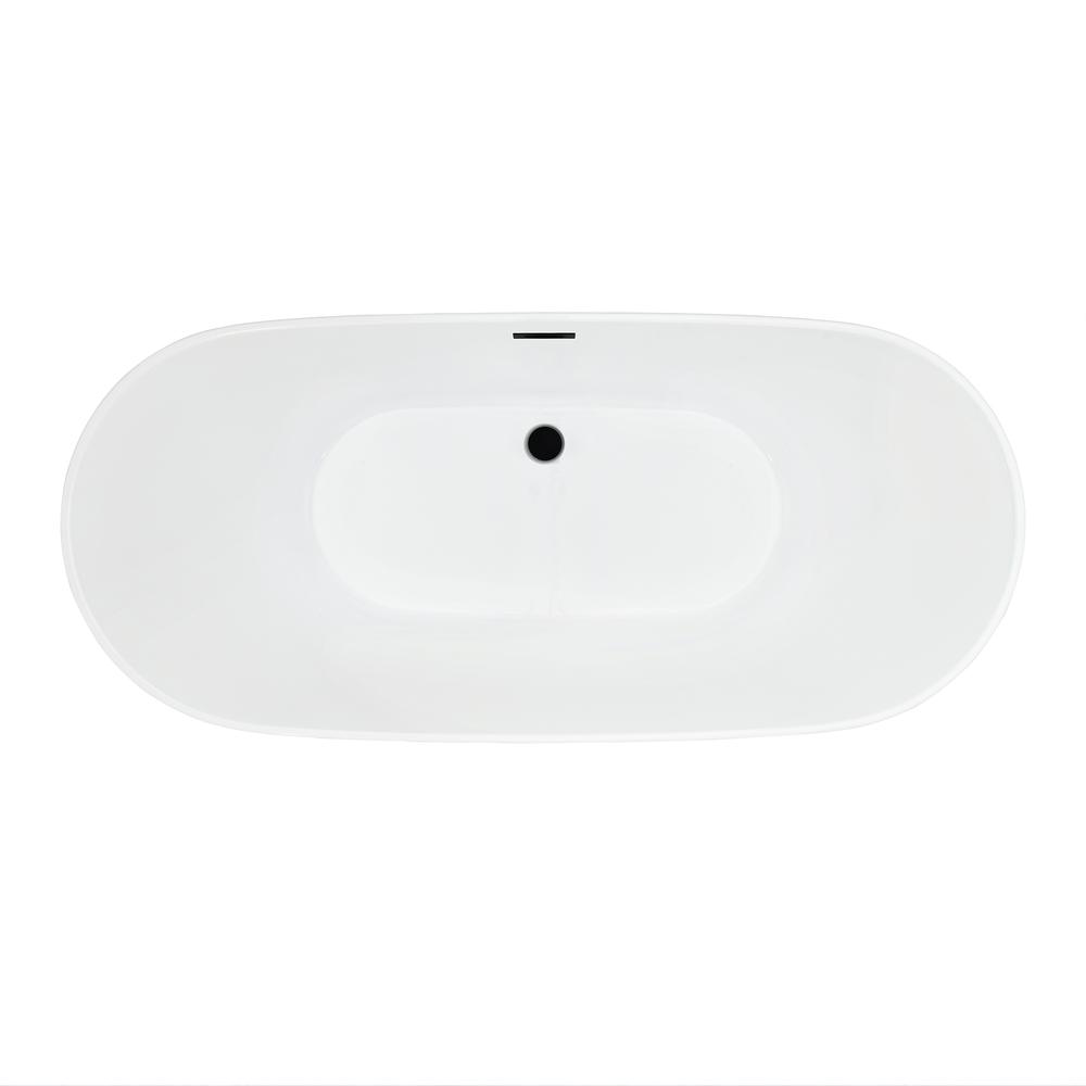 Tazlar 63" x 28" Flatbottom Freestanding Acrylic Soaking Bathtub in Glossy White. Picture 3