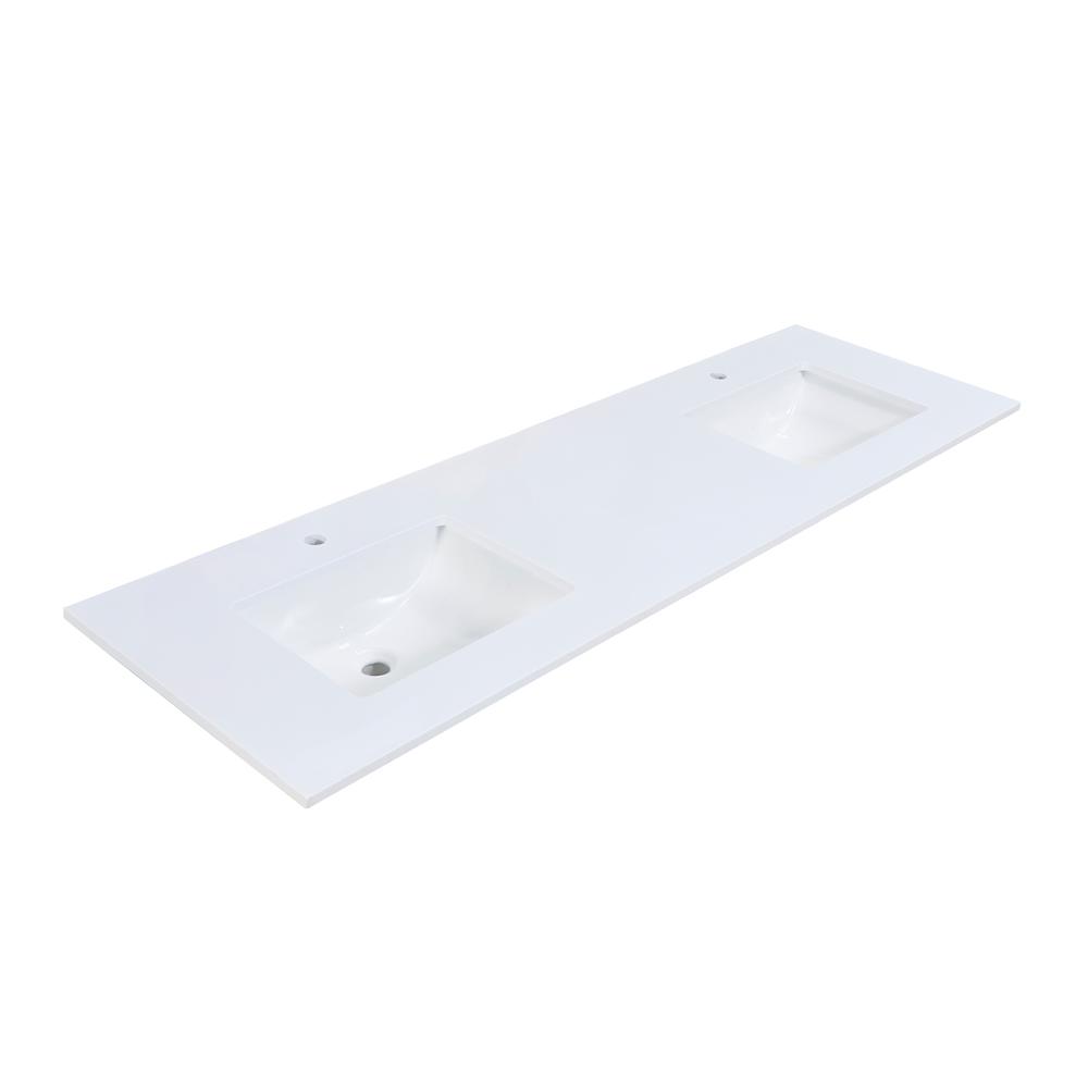 72 in. Composite Stone Vanity Top in Snow White with White Sink. Picture 5