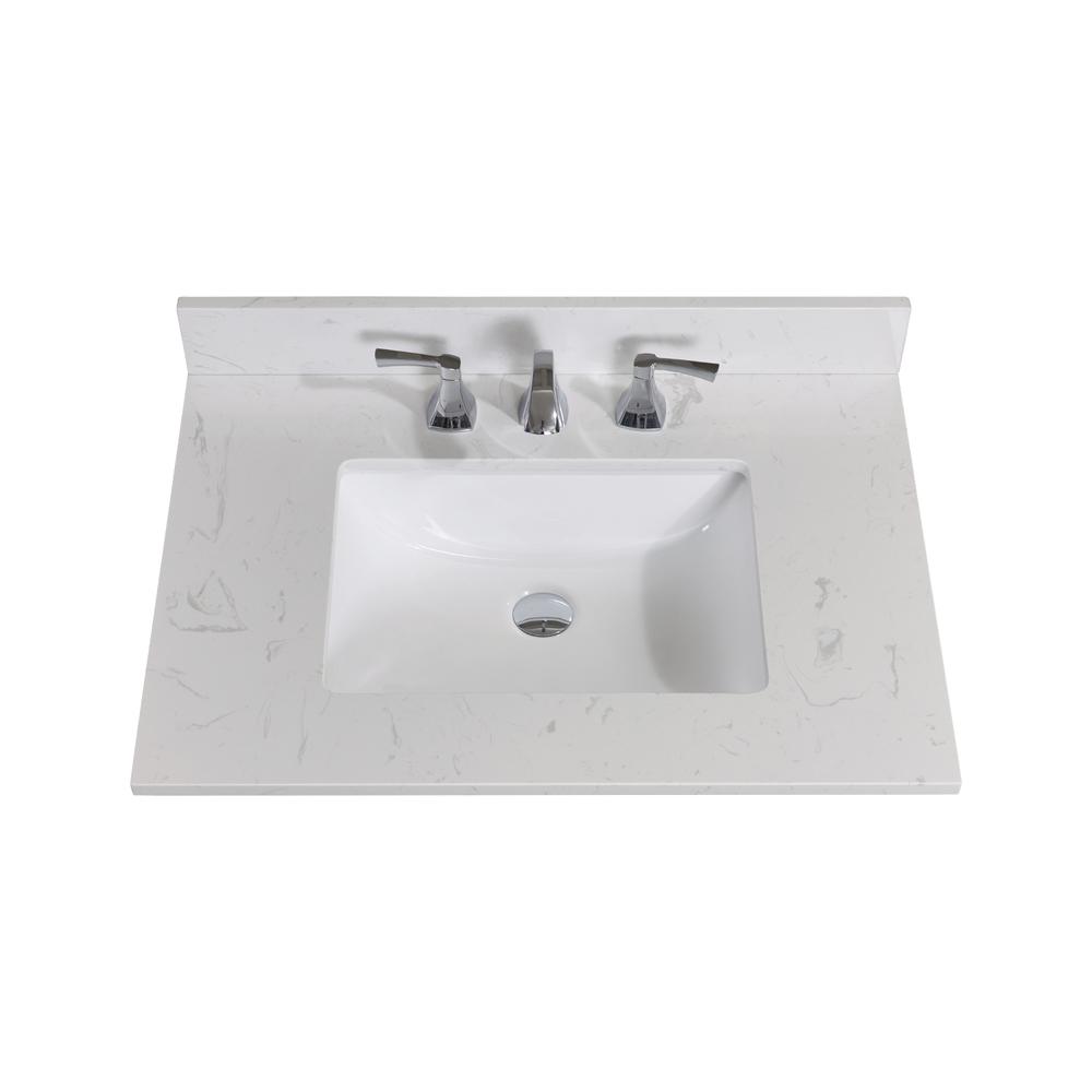 31 in. Composite Stone Vanity Top in Jazz White with White Sink. Picture 1
