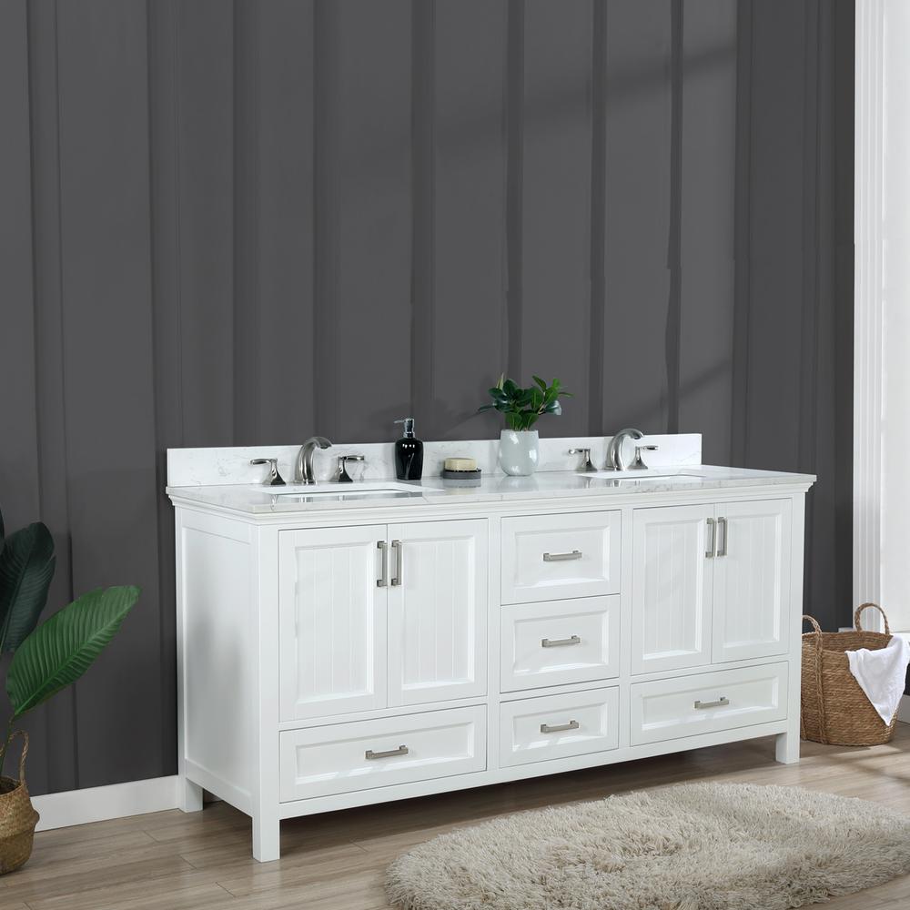 72" Double Bathroom Vanity Set in White without Mirror. Picture 4