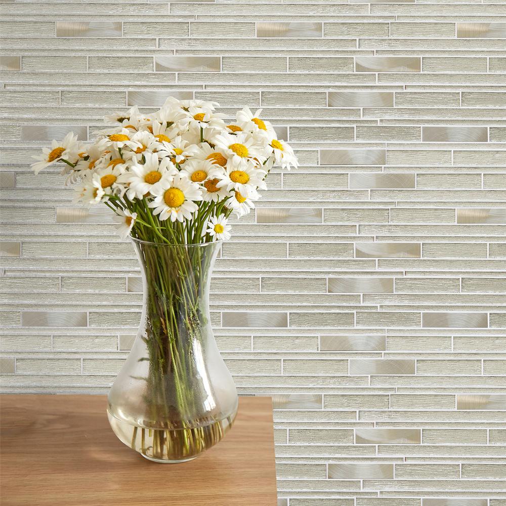 Ardcarn 11.8" x 10.9" Rectangular Laminated Glass Mosaic Mix Aluminum Wall Tile. Picture 7