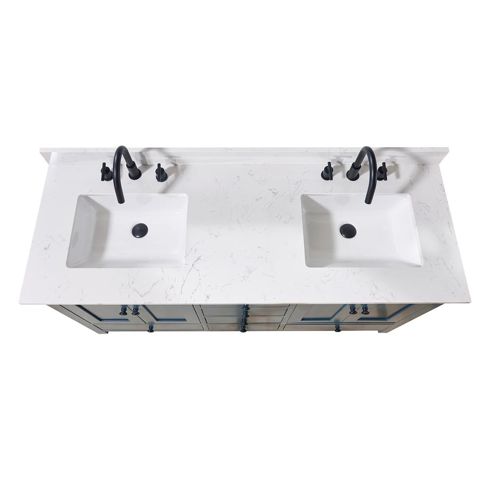 61. in Composite Stone Vanity Top in Aosta White with Double White Sink. Picture 4