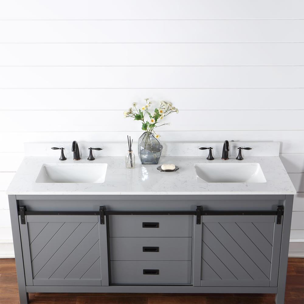 72" Double Bathroom Vanity Set in Gray without Mirror. Picture 7