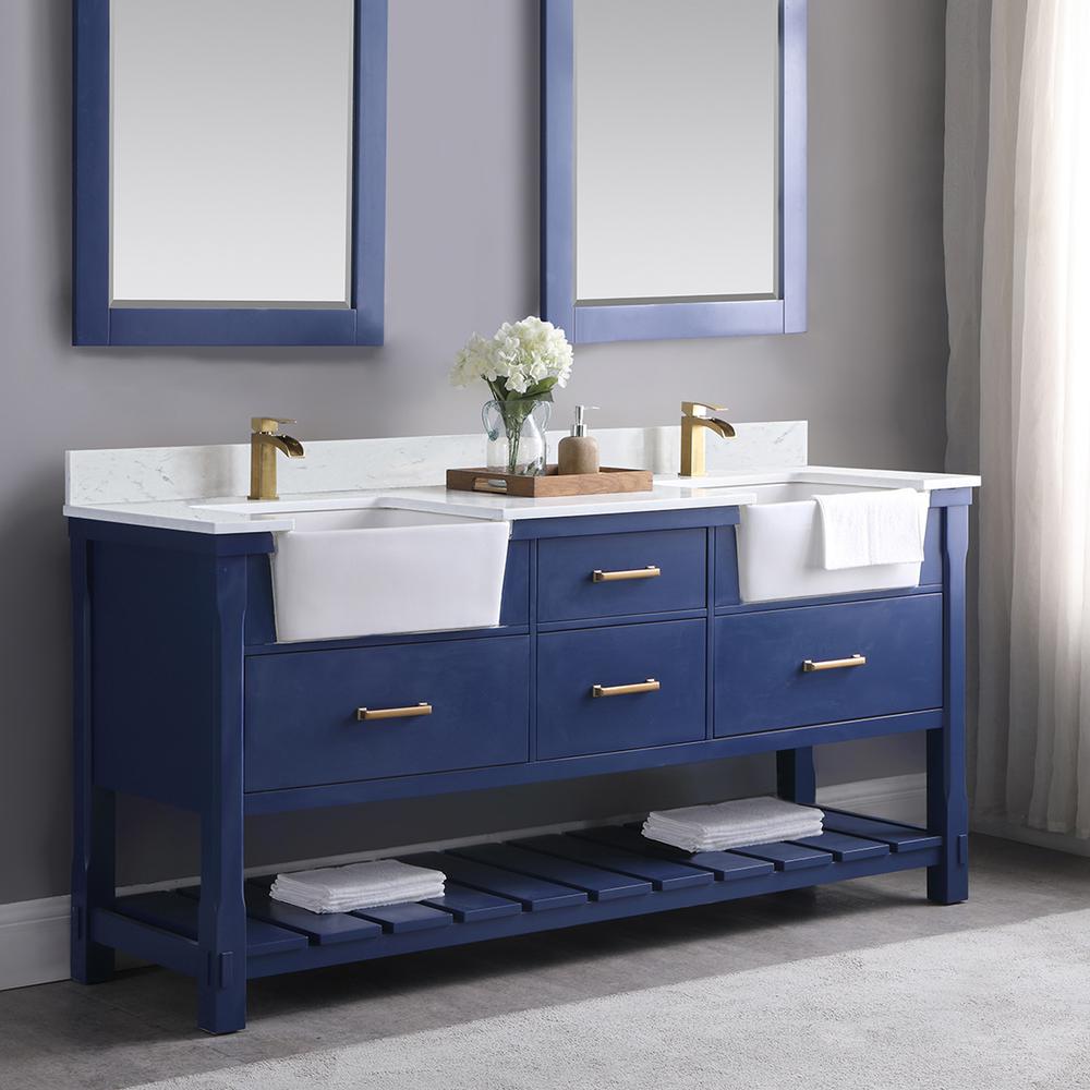 72" Double Bathroom Vanity Set in Jewelry Blue without Mirror. Picture 4