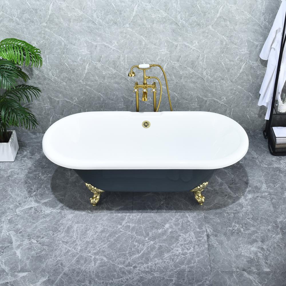 Kerta 67" x 29" Acrylic Clawfoot Soaking Bathtub in Glossy Gray. Picture 7