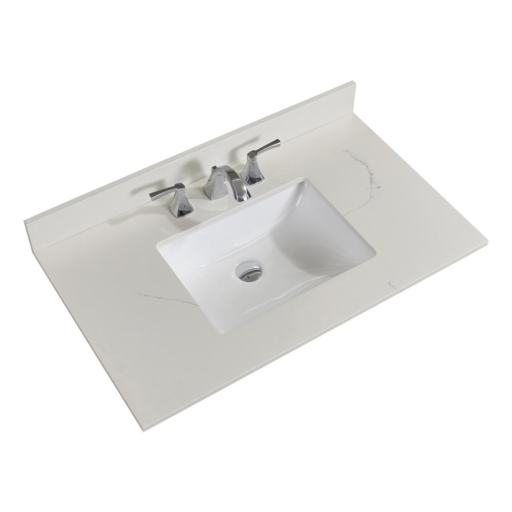 37 in. Composite Stone Vanity Top in Milano White with White Sink. Picture 2