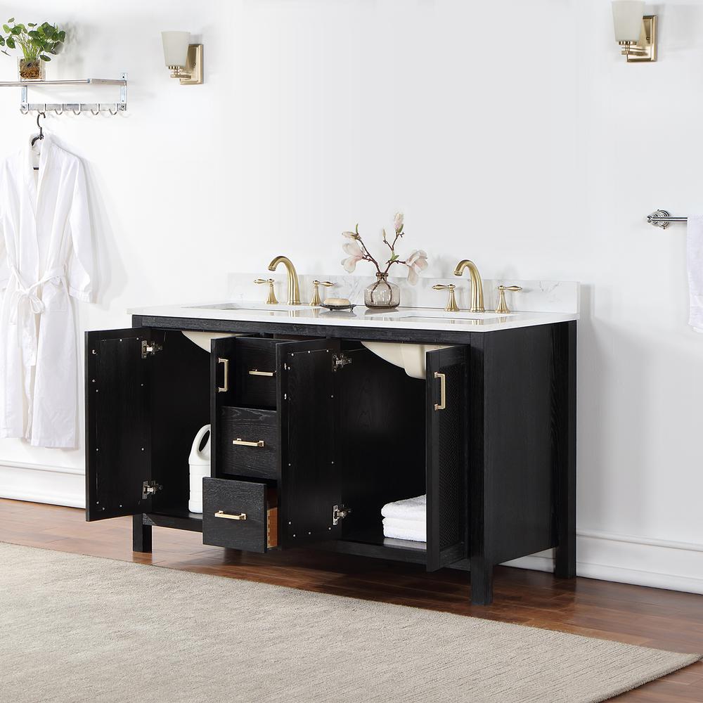 60" Double Bathroom Vanity Set in Black Oak without Mirror. Picture 5
