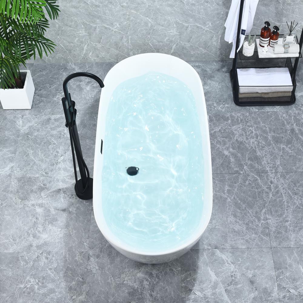 Tazlar 63" x 28" Flatbottom Freestanding Acrylic Soaking Bathtub in Glossy White. Picture 10