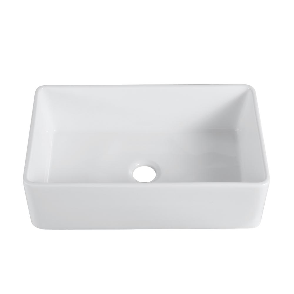 Trento Glossy White Ceramic Rectangular 33" L x 19.7" W Vessel Bathroom Sink. Picture 3