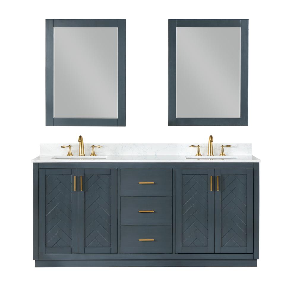 72" Double Bathroom Vanity Set in Classic Blue with Mirror. Picture 1