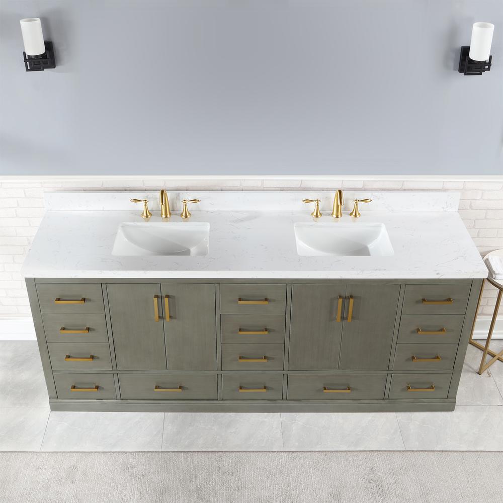 84" Double Bathroom Vanity Set in Gray Pine without Mirror. Picture 6