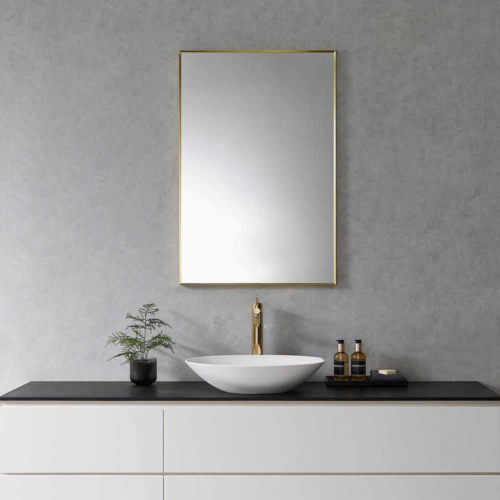 Sassi 24" Rectangle Bathroom/Vanity Brushed Gold Aluminum Framed Wall Mirror. Picture 5