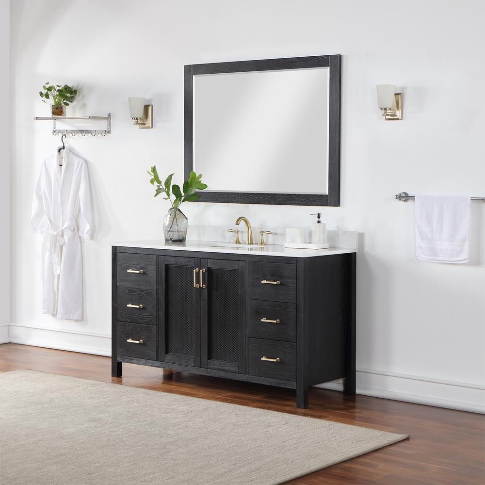 60" Single Bathroom Vanity Set in Black Oak with Mirror. Picture 3